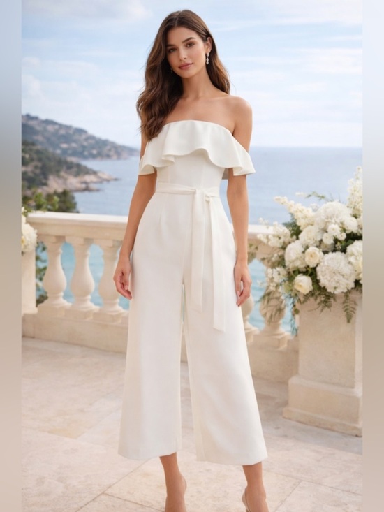 Babaton Pants - Aritzia Babaton White Off Shoulder Jumpsuit Wide Leg Size 0 NWT